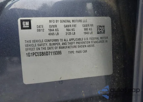 2013 Chevrolet Cruze 1Lt Auto from USA, damaged, VIN 1G1PC5SB6D7119386